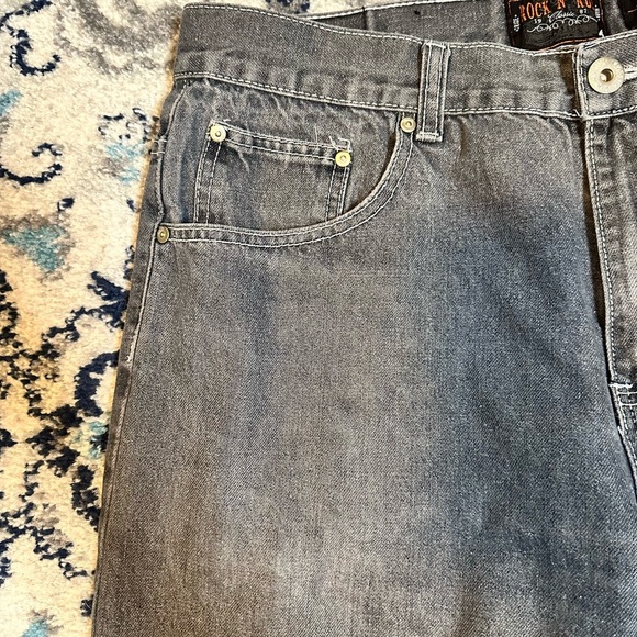 Rock N Run Slim Straight Mens Denim 40x32 Measures 37x27 Faded Black Embroidered - Picture 8 of 16